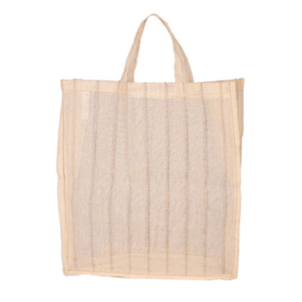 Transparent jute bag with vertical stitching and short handles